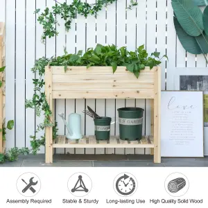 Outsunny Wooden Raised Garden Bed Plant Stand Box with Clapboard 100 x 40 x 84cm