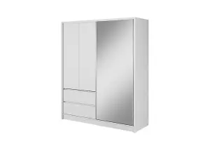 Sara Mirrored Wardrobe 1800mm with Drawers in White