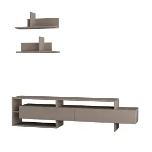 Decortie Gara Modern TV Unit Mocha Grey with Storage and Wall Shelf 180cm