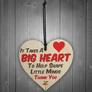 Red Ocean Big Heart Little Minds Thank You Teacher Mentor Tutor Nursery Child Gift Hanging Plaque