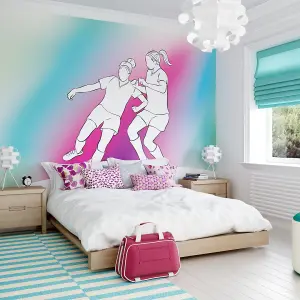 Origin Murals Girls Playing Football Multi Matt Smooth Paste the Wall Mural 300cm wide x 240cm high