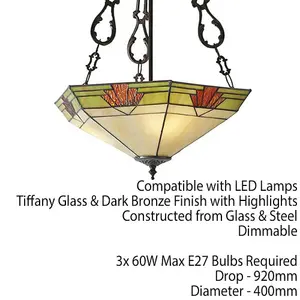 Tiffany Glass Hanging Ceiling Pendant Light Bronze & Art Deco Lamp Shade i00147