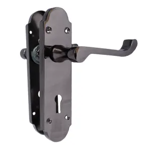 Epsom Door Handle Key Lock Scroll Lever - Black Nickel Pack