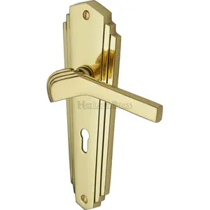 Heritage Door Handle Lever Lock Waldorf Design (Set of 2) Polished Brass