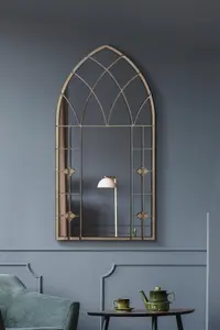 MirrorOutlet The Kirkby Rustic Framed Arched Gothic Window Style Leaner Wall Mirror 90CM X 50CM