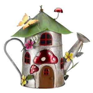 Garden Ornament Watering Can Metal Fairy House Outdoor Decor Statue Butterfly