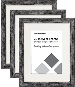 Clay Roberts Photo Picture Frames 8 x 10, Dark Grey, Pack of 3, Includes Mount for 7 x 5 Prints, Freestanding and Wall Mountable,