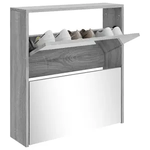 Shoe Cabinet with Mirror 2-Layer Grey Sonoma 63x17x67 cm