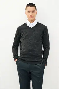 Mens Next Dark Grey V-Neck Regular Soft Touch Knit Jumper - Dark Grey