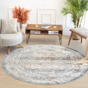 JENNIFER Round Machine Washable Vintage Area Rug 200 x 200 cm