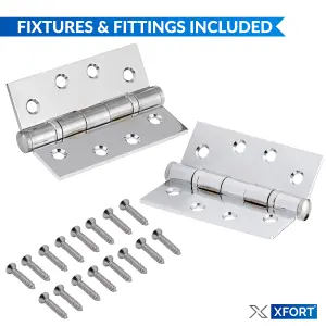 XFORT 4 Inch (100mm) Polished Chrome Ball Bearing Hinges, Steel Door Hinge for Wooden Doors (4 Pairs)