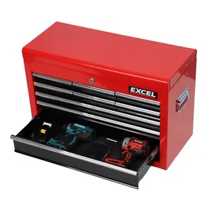 Heavy Duty 9 Drawer Top Tool Chest Storage Box Ball Bearing Slide Black and Red