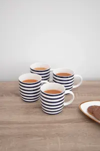 KitchenCraft Set of 4 Blue and White Striped Coffee Mugs