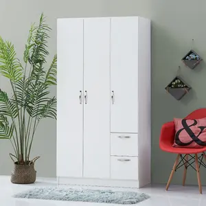 3 Door 2 Drawer Double Wardrobe In White