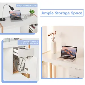 Costway Modern Computer Desk w/ Storage Cabinet & Drawer Home Office Writing Table White