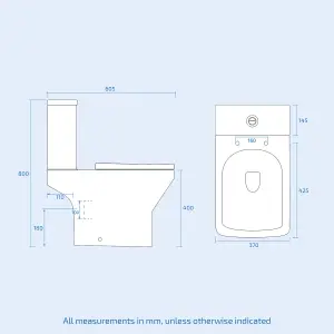 Nes Home Cyan Rimless Close Coupled WC Toilet Pan, Cistern and Slim Soft Close Seat