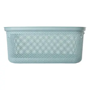 Keeeper Air-Permeable Laundry Basket 30 Litre with Side Handles & Laundry Hamper Hinged Lid - Nordic Blue