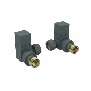 Right Radiators Corner Square Head Anthracite Heated Towel Rail Radiator Valves Pair