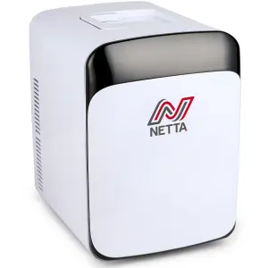 NETTA 15L Mini Fridge with 12V Car Socket and UK Main Plug - Black & White