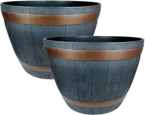 simpa Dark Grey 51cm Rustic Barrel Cask Planters