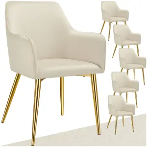 Dining Chair Avane - velvet look, padded armchair, high backrest and armrests - beige