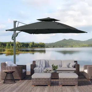 Outsunny 3(m)Garden Parasol Patio Umbrella w/ Hydraulic Mechanism Dual Top Grey