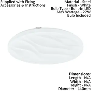 Flush Ceiling Light Colour White Shade White Plastic Bulb LED 22W Included