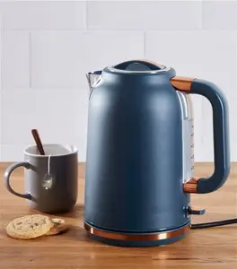 Dunelm Matt Navy Copper Kettle And Toaster Set, Blue/Brown, Stainless Steel