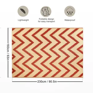 Large Garden Outdoor Rug For Patio, Reversible Chevron Colours, Red & Cream Waterproof Area Rug 160 x 230cm