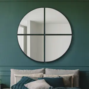 MirrorOutlet The Quadrants Black XL Circular Metal Wall Mirror made up of 4 parts 140 x 140CM