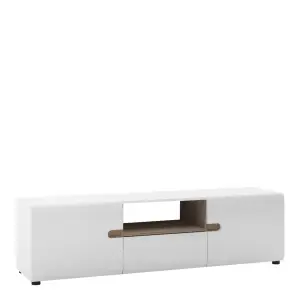 Chelsea Living Wide TV Unit in white with an Truffle Oak Trim