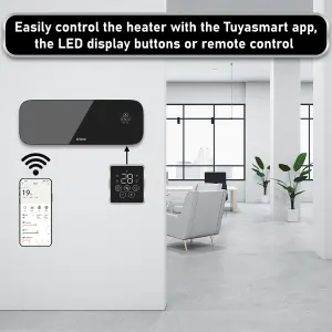 MYLEK Glass Black Overdoor Air Curtain Heater Fan 2000W, Smart WIFI App Or Remote Control