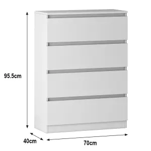 SunDaze Chest of Drawers Storage Bedroom Furniture Cabinet 4 Drawer White 70x40x95.5cm