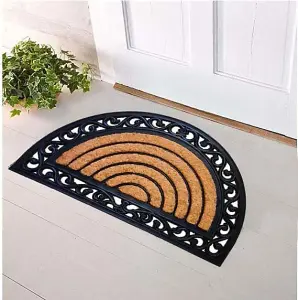 Trendi Karina Heavy Duty Rubber Coir Door Mat Brown 45x75 cm Outdoor Door Mat Non-Slip Safety Mat Half Moon