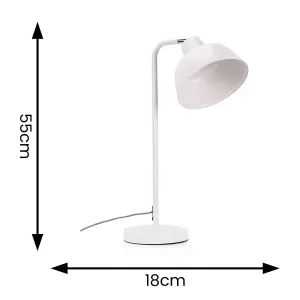 ValueLights Morris White Metal Stem Table Lamp with Angled Dome Shade for Living Room Bedroom office - LED Bulb Included