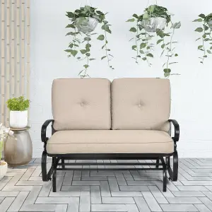 Costway 2 Seater Outdoor Bench Swing Glider Chair Loveseat W/ Comfortable Cushions