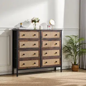 Rustic Rattan Storage Cabinet with 8 Drawers