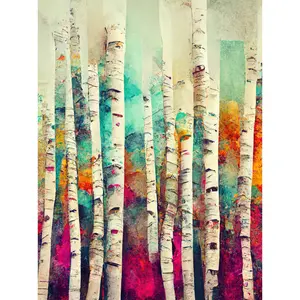 Abstract Multi Coloured Birch Tree Forest - Print Unframed / 40.5cm H x 30.5cm W