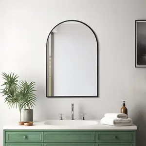 50cm x H 75cm W Arch-Shape Wall Mounted Black Metal Framed Bathroom Mirror Decorative