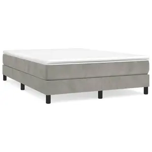 Berkfield Box Spring Bed Frame Light Grey 135x190 cm 4FT6 Double Velvet