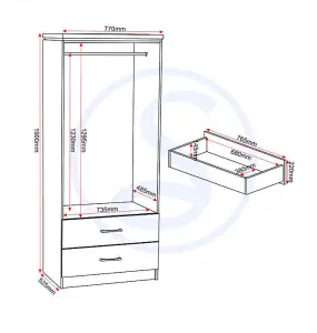 Charles 2 Door 2 Drawer Wardrobe in Oak Veneer with Dark Walnut Trim