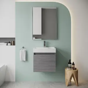 Wall Hung Vanity Basin Unit & Slimline Polymarble Basin - 500mm - Woodgrain Anthracite