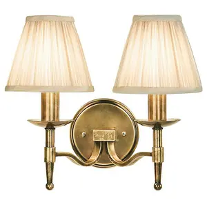 Avery Luxury Twin Arm Wall Light Traditional Antique Brass & Beige Pleat Shade