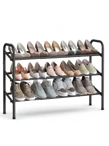 SONGMICS  Expandable Shoe Rack, 3-Tier Metal Shoe Shelf Storage, Adjustable Shoe Organiser, Free Standing Shoe Racks