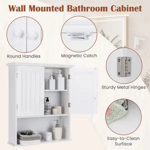 Costway Bathroom Storage Cabinet Wall Mounted Vanity Storage Cupboard w/ Adjustable Shelf