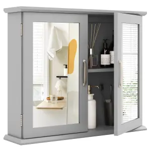 Costway Wall Mounted Bathroom Mirror Cabinet Wooden Storage Cupboard w/ Double Doors