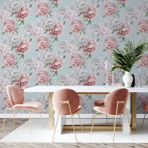 Arthouse Mixed Peonies Mint Wallpaper