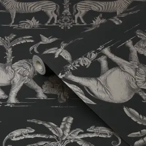 Sublime Charcoal Gold effect Elephant Smooth Wallpaper