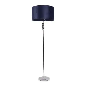 ValueLights Marissa Chrome Stacked Ball Floor Lamp with Navy Blue Velvet Shade - LED Bulb Included