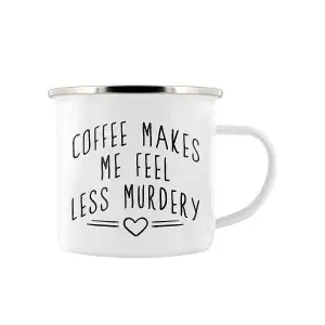 Grindstore Coffee Makes Me Feel Less y Enamelled Mug White/Black/Silver (One Size)